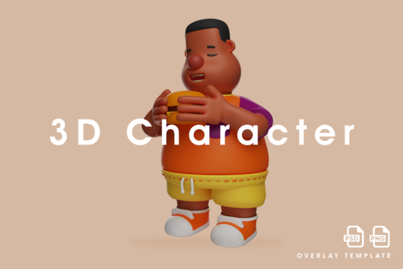 3D Big Boy Cartoon Design Eating Burger