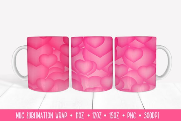 3d Hearts Mug Sublimation Design
