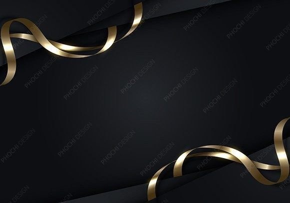 3D Luxury Gold Ribbon Black Background as a Design Element