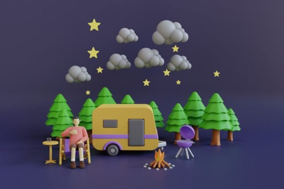 3D Yellow Motorhome in a Pine Forest: A Unique Blend of Adventure and Creativity