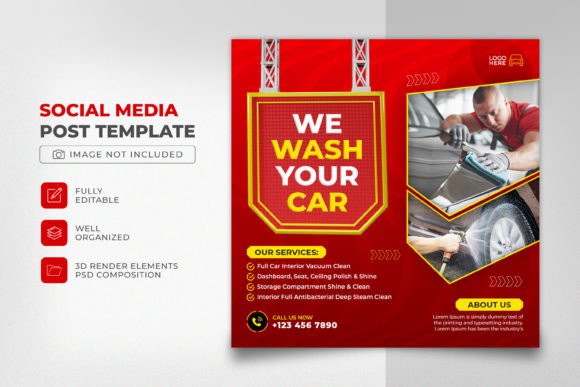 Car Wash 3d Social Media Post Design for Modern Workflow Integration