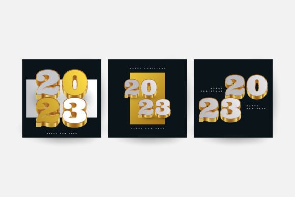 New Year 2023 Poster Set with 3D Text